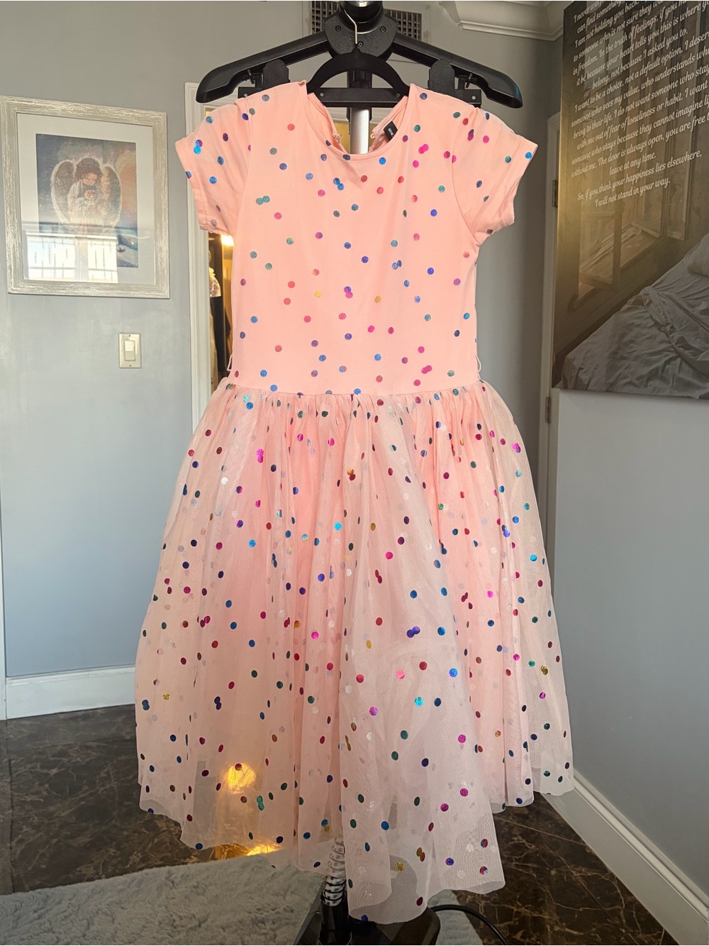 Boohoo Pink Polka Dot Tulle Party Dress for Girls